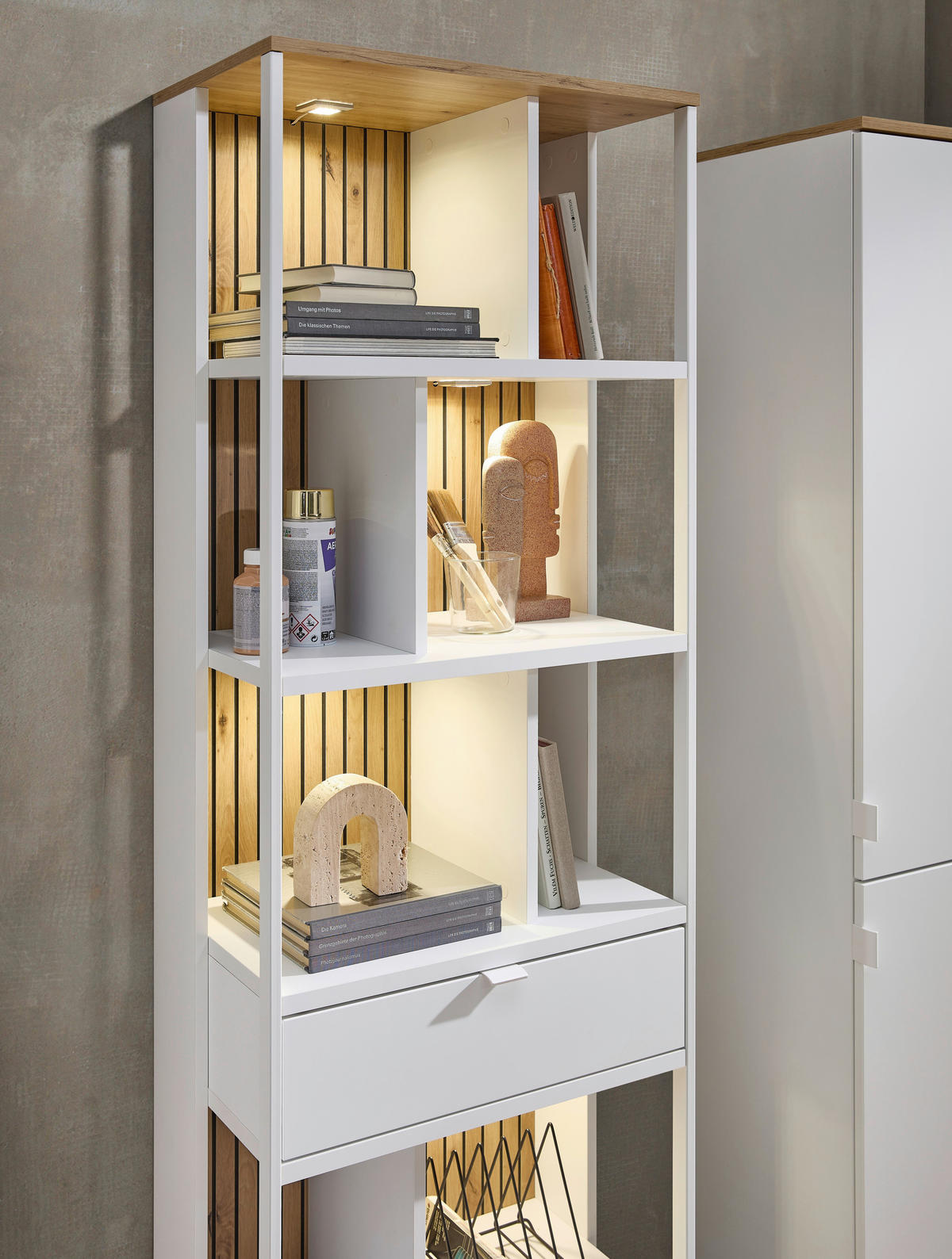 SCHREIBTISCH 150/77/73 cm Weiß, Eiche Artisan Kabeldurchlass, Stauraum  - Weiß/Eiche Artisan, KONVENTIONELL, Holzwerkstoff/Metall (150/77/73cm) - Voleo