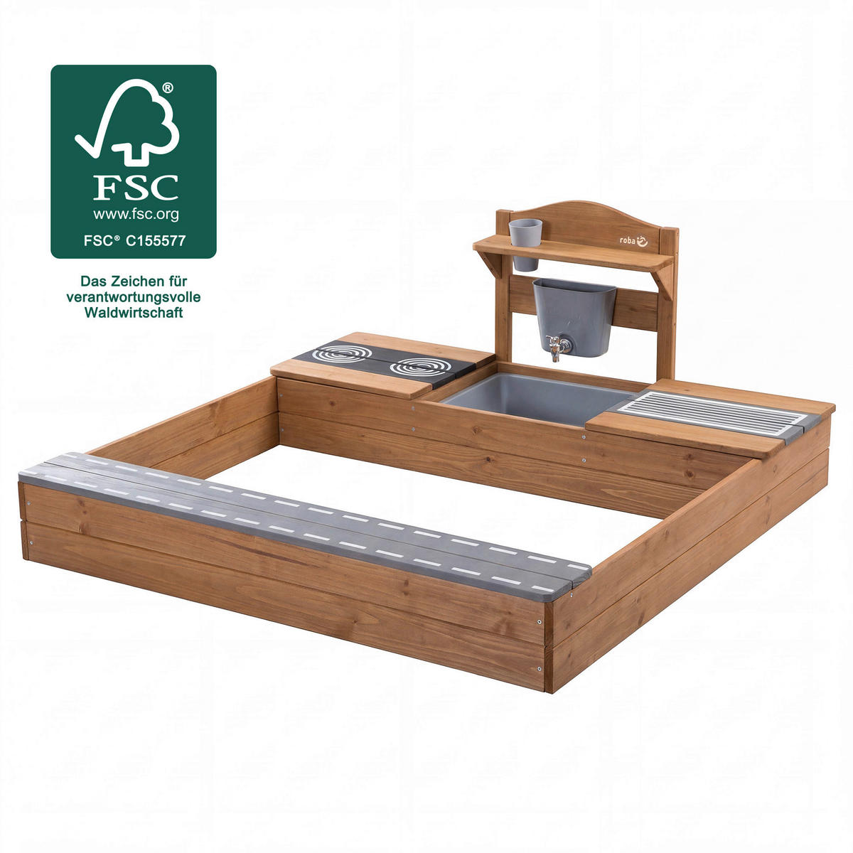SANDKASTEN  - Teakfarben, Basics, Holz/Kunststoff (117/54/118cm) - Roba