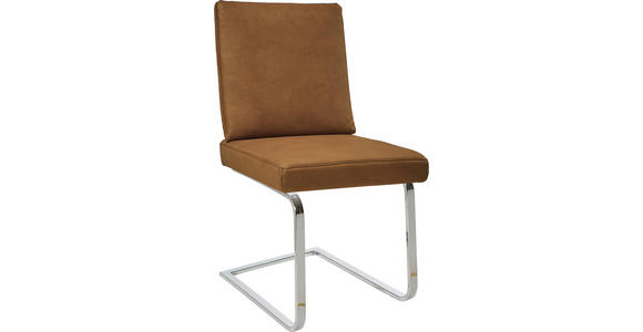 SCHWINGSTUHL in Stahl Mikrofaser - Hellbraun/Chromfarben, Design, Textil/Metall (46/92/60cm) - Dieter Knoll