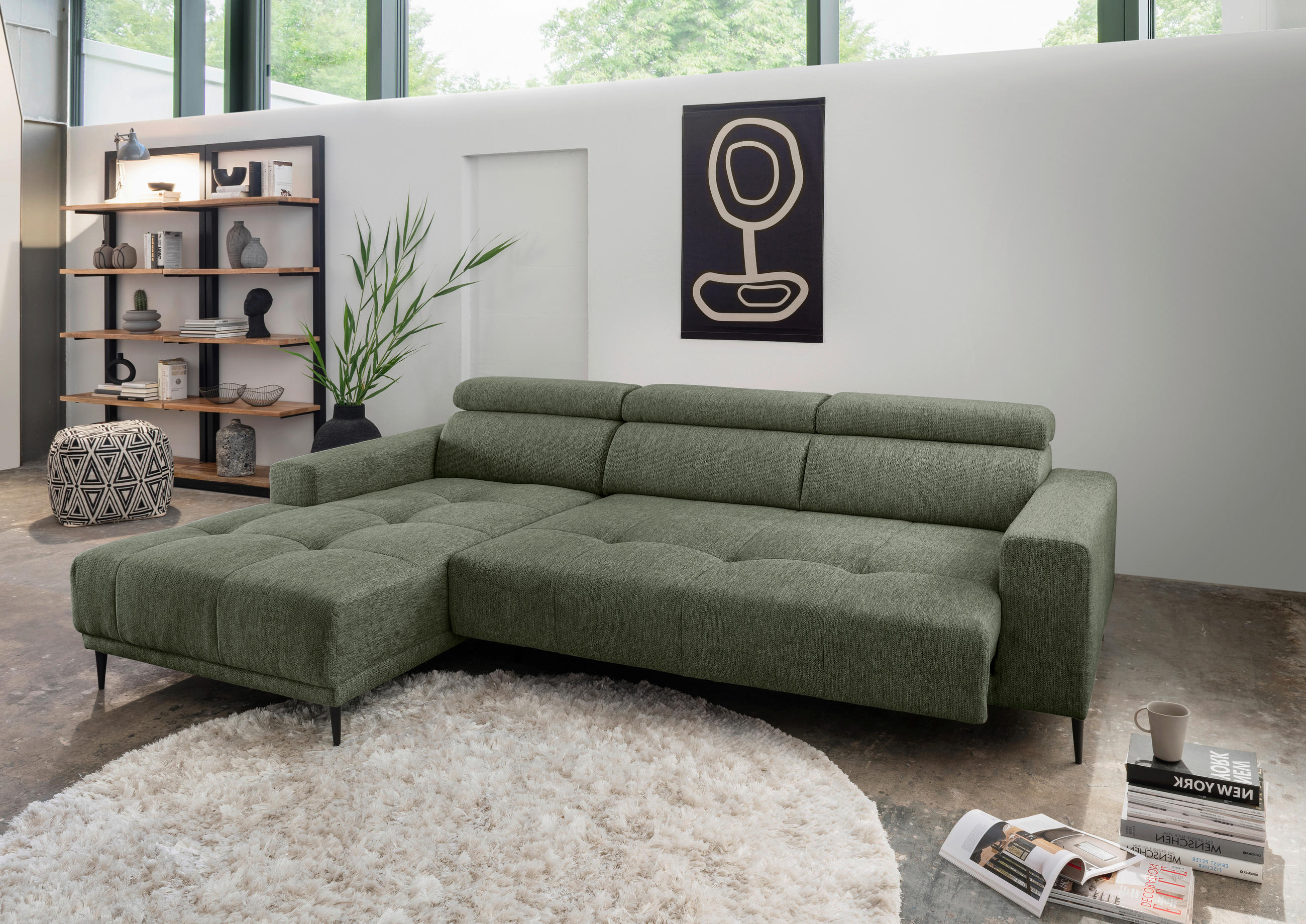 ECKSOFA Dunkelgrün Chenille - Dunkelgrün/Schwarz, KONVENTIONELL, Textil/Metall (188/276cm) - Livetastic