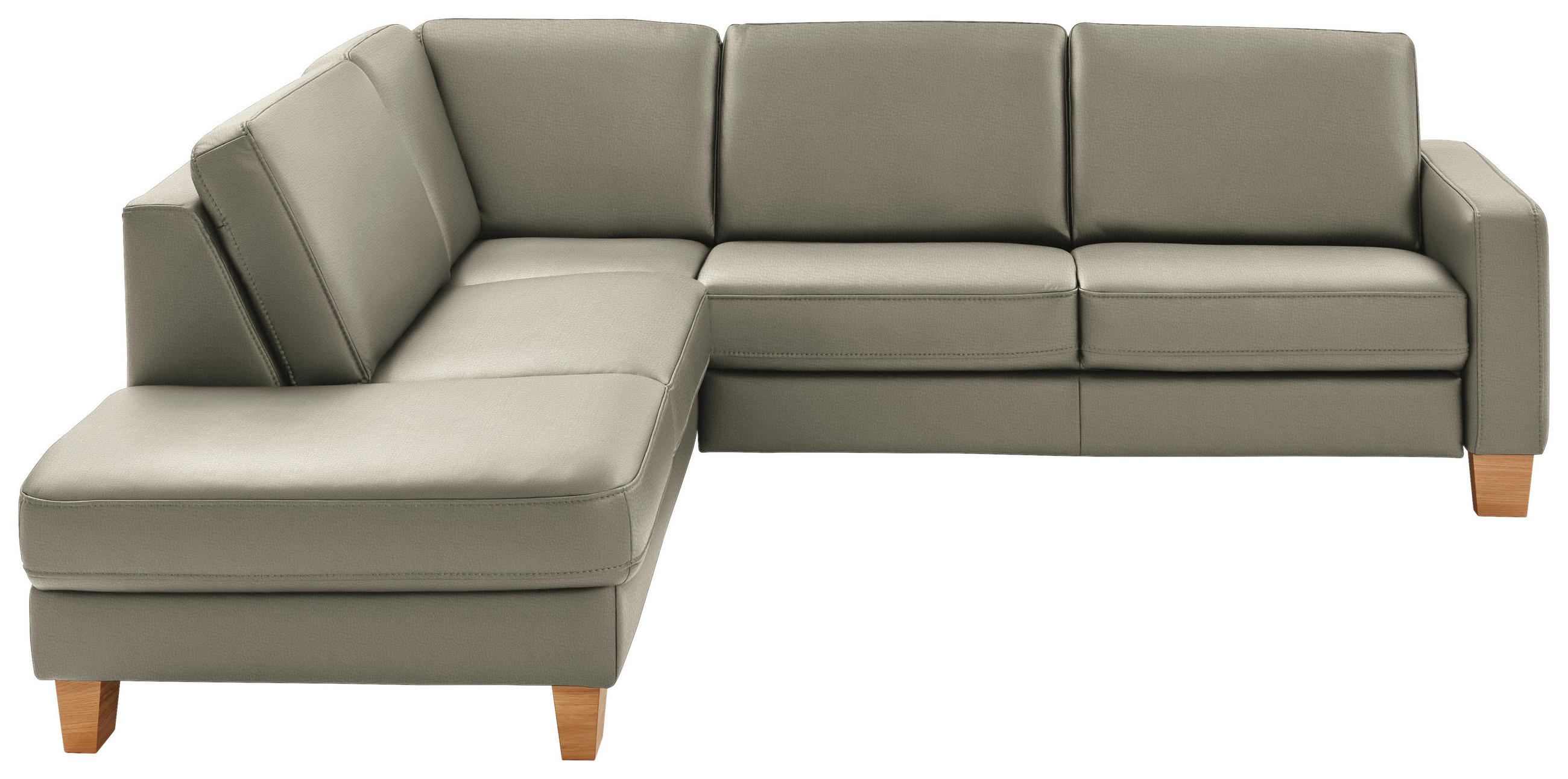 ECKSOFA Echtleder Grau  - Eiche Bianco/Grau, Konventionell, Leder/Holz (235/257cm) - Valdera