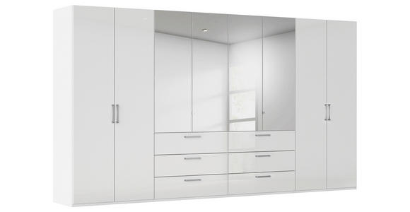DREHTÜRENSCHRANK 400/223/61 cm,  in Weiß, Weiß Hochglanz, 8-türig  - Chromfarben/Edelstahlfarben, Basics, Glas/Holzwerkstoff (400/223/61cm) - Novel