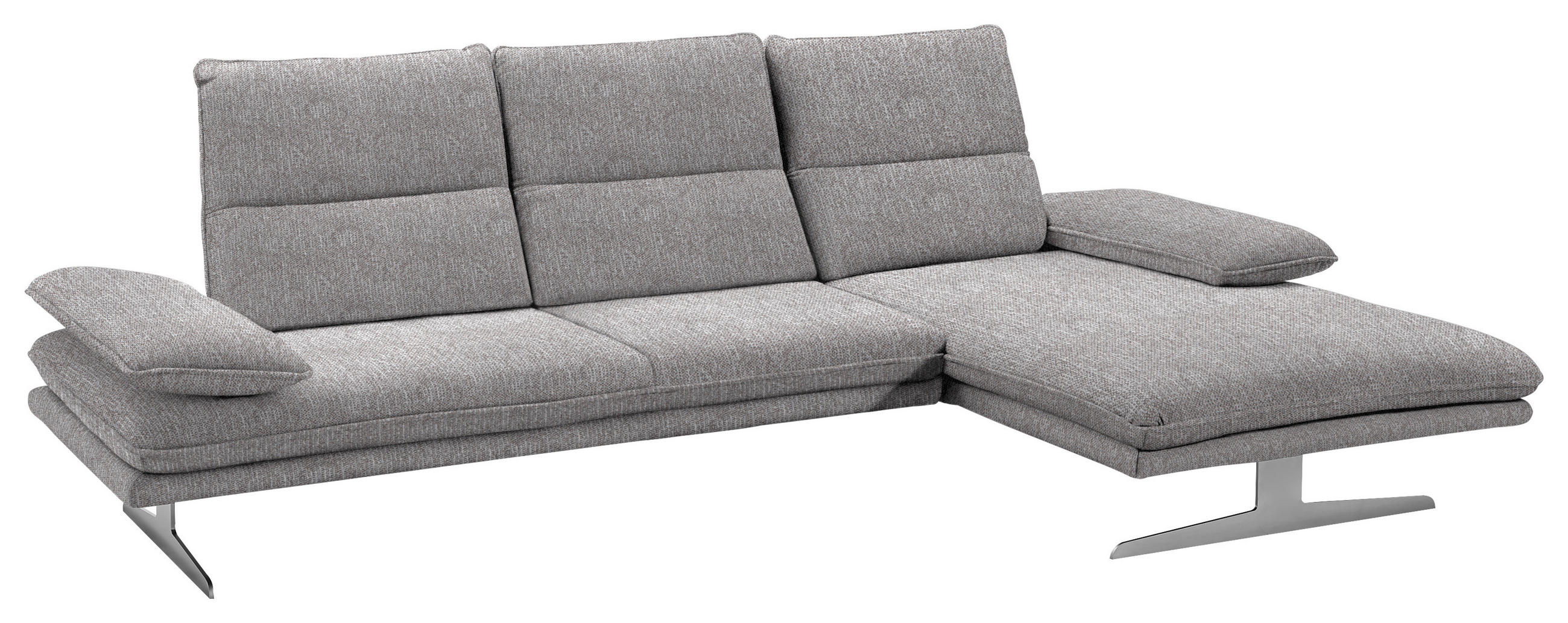 ECKSOFA Hellgrau Webstoff  - Edelstahlfarben/Hellgrau, Design, Textil/Metall (291/164cm) - Chilliano