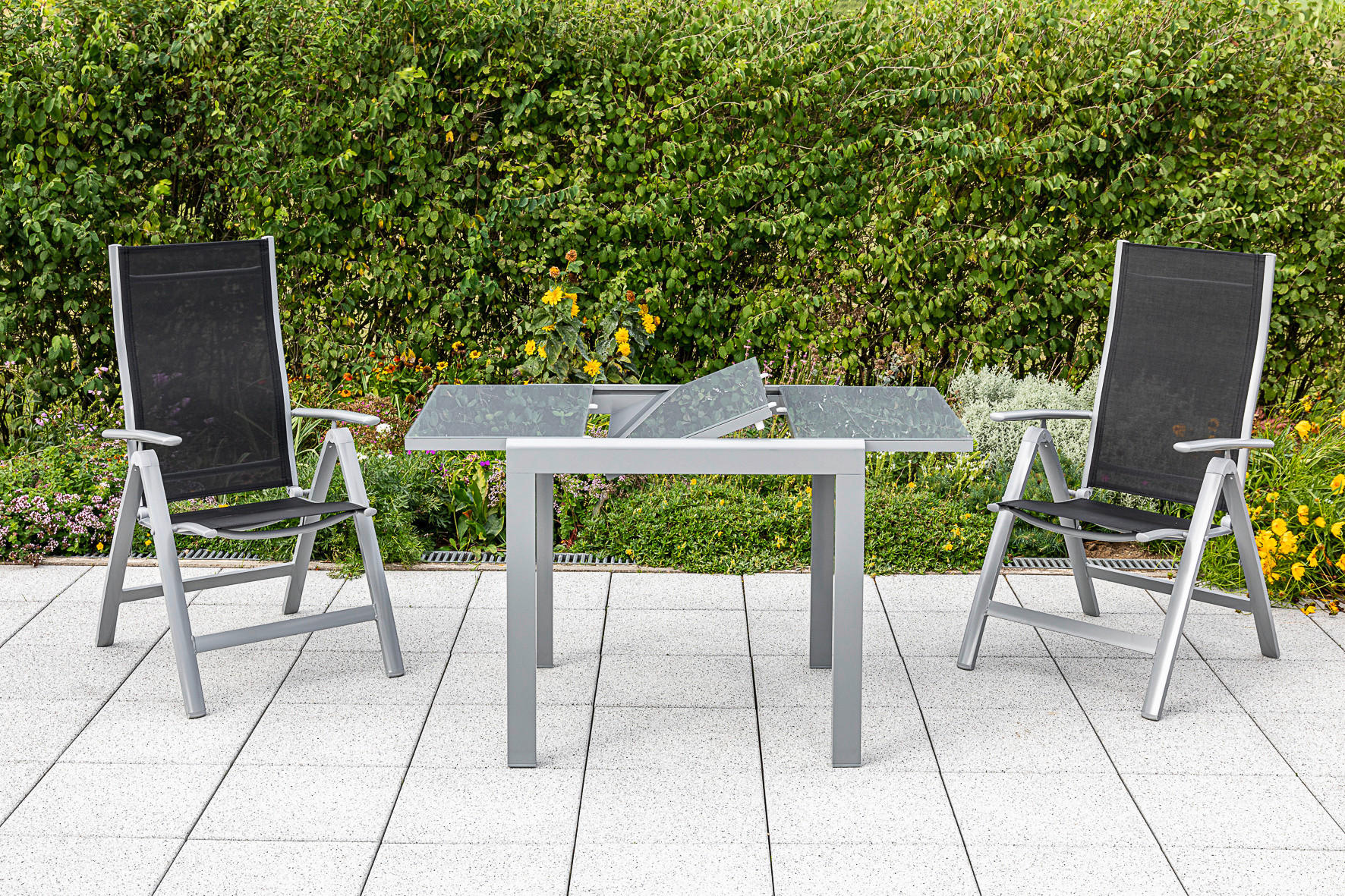 GARTENTISCH 80-120/70/75,5 cm Metall, Glas rechteckig  - Silberfarben, KONVENTIONELL, Glas/Metall (80-120/70/75,5cm) - Gardenson