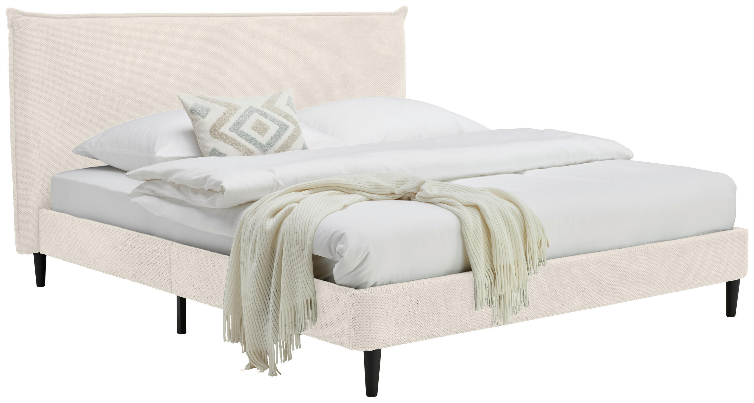 KÁRPITOZOTT ÁGY 180/200 cm  krém  - natúr/fekete, Modern, műanyag/textil (180/200cm) - Livetastic