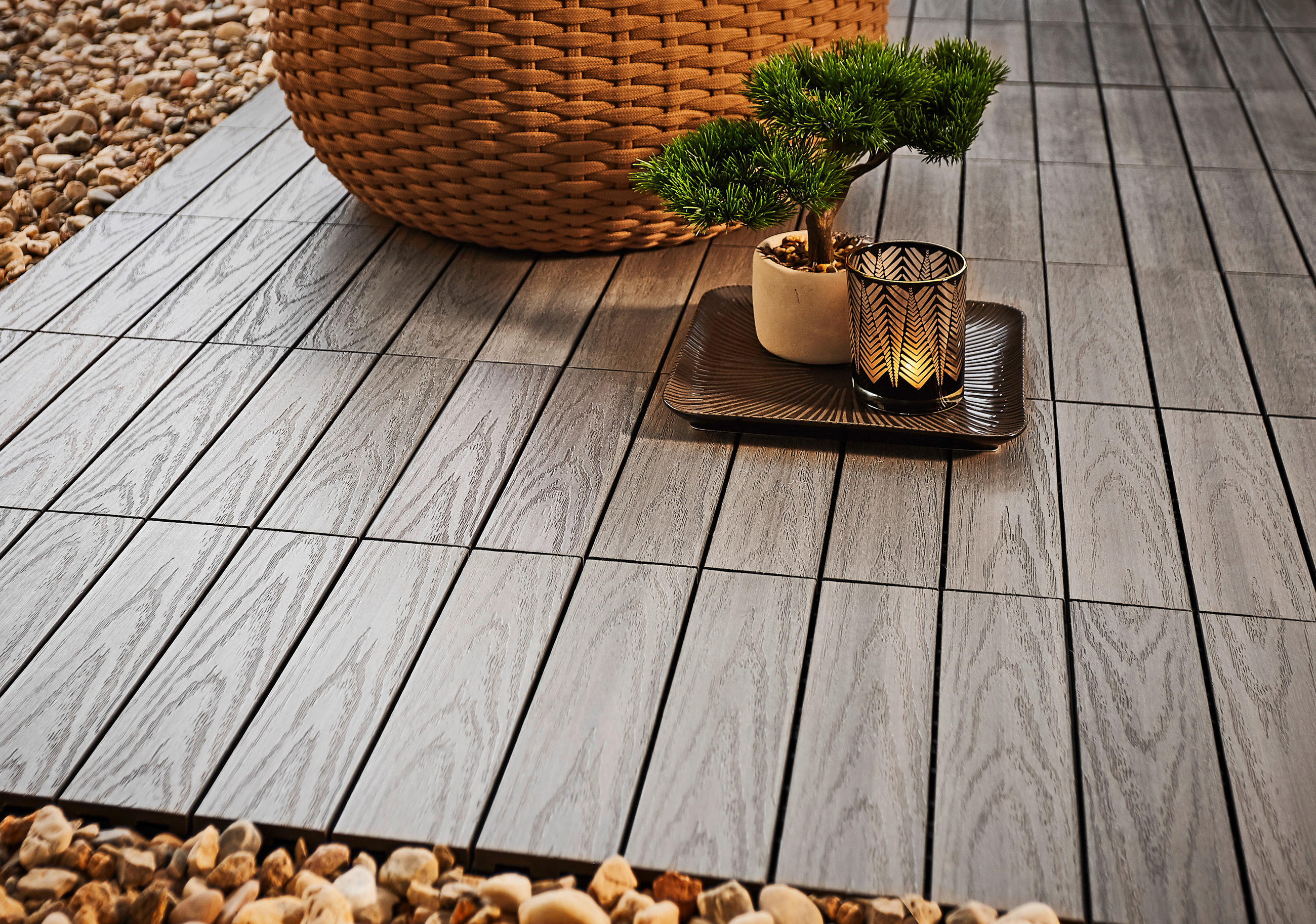 TERRASSENFLIESE Silberfarben, Dunkelgrau - Dunkelgrau/Silberfarben, KONVENTIONELL, Holzwerkstoff/Kunststoff (30/30/2,4cm) - Ambia Garden