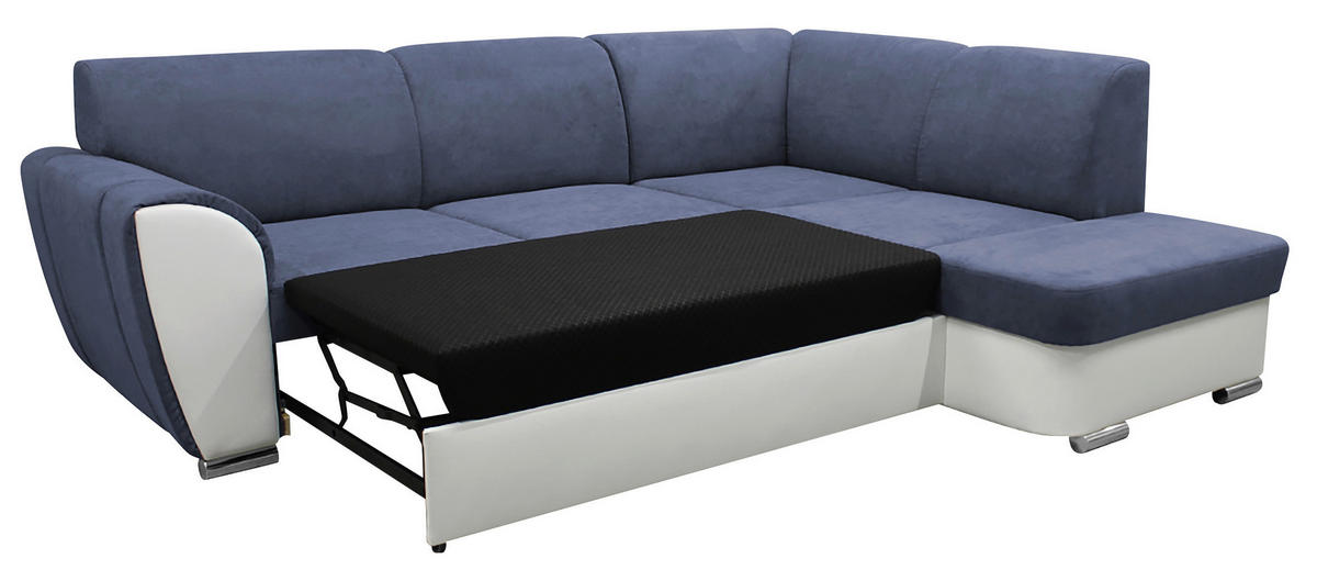 ECKSOFA Blau, Weiß Velours  - Blau/Silberfarben, Design, Kunststoff/Textil (255/196cm) - MID.YOU