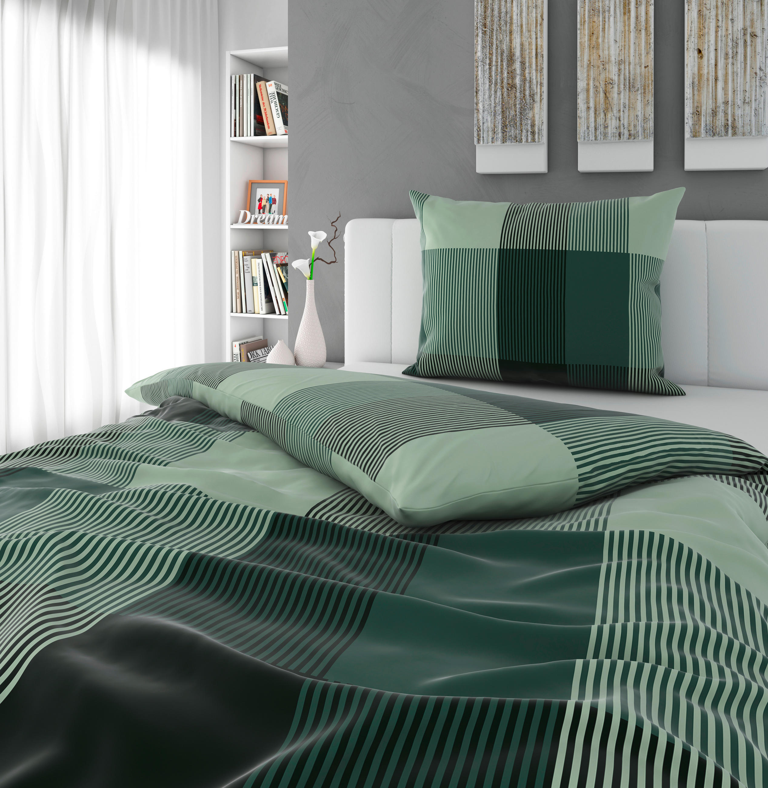 BETTWÄSCHESET Mavie Satin 160/210 cm  65 cm/100 cm  - Grün, Konventionell, Textil (160/210cm) - Esposa