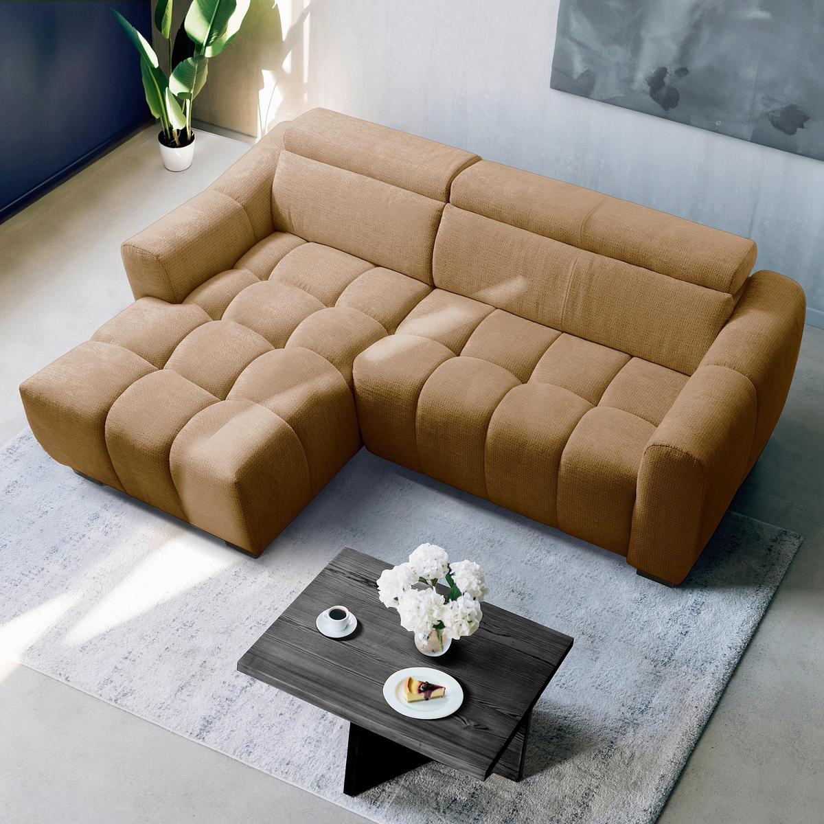 ECKSOFA  Webstoff Rostfarben  - Rostfarben/Schwarz, Design, Kunststoff/Textil (177/274cm) - Livetastic