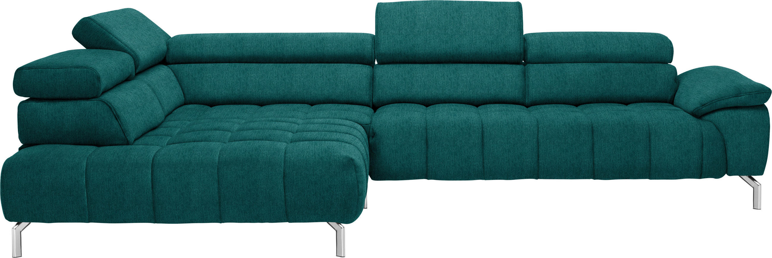 ECKSOFA Petrol Chenille  - Chromfarben/Petrol, Design, Textil/Metall (222/323cm) - Beldomo Style