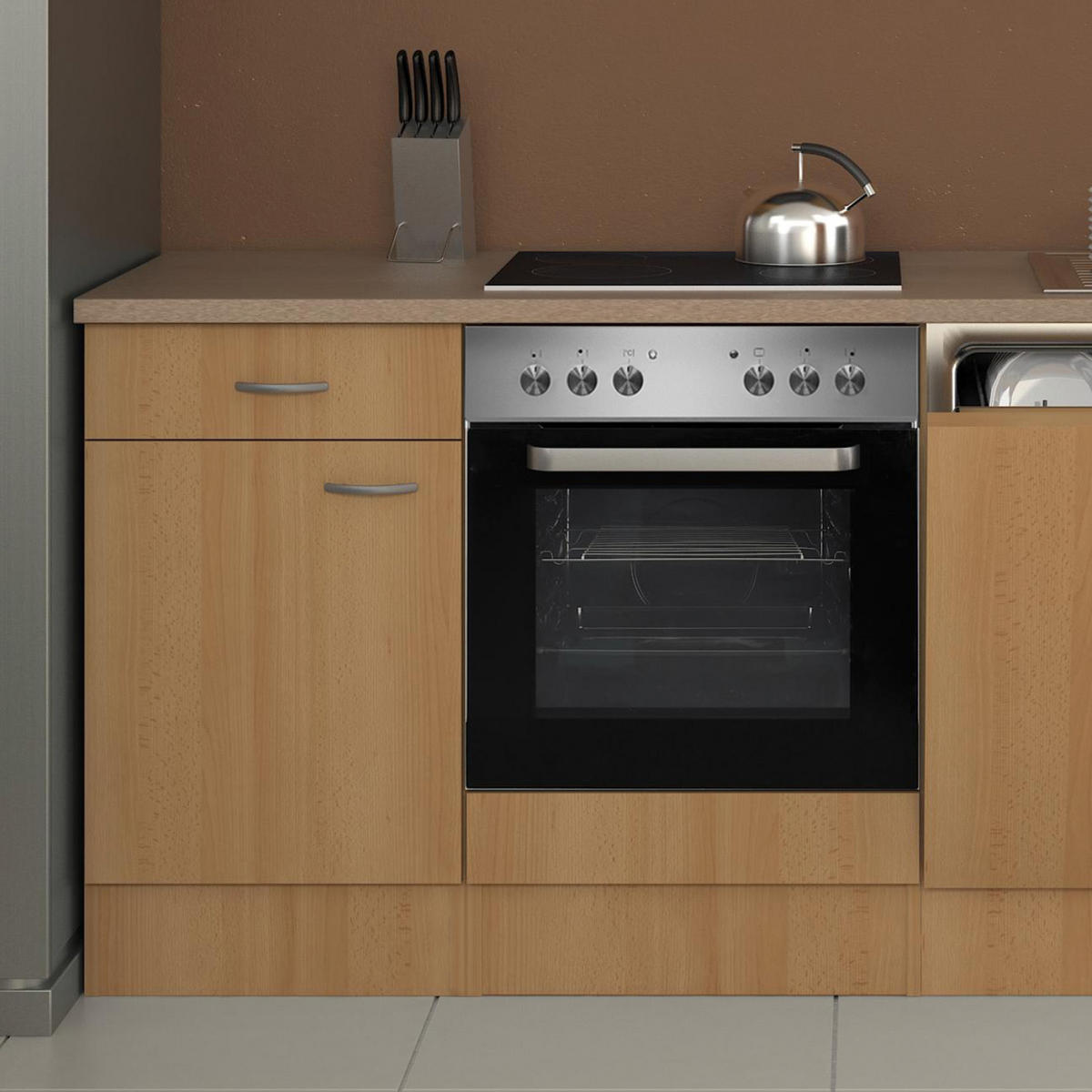 KÜCHENBLOCK 220 cm   in Buchefarben  - Edelstahlfarben/Beige, MODERN, Holzwerkstoff/Kunststoff (220cm) - FlexWell