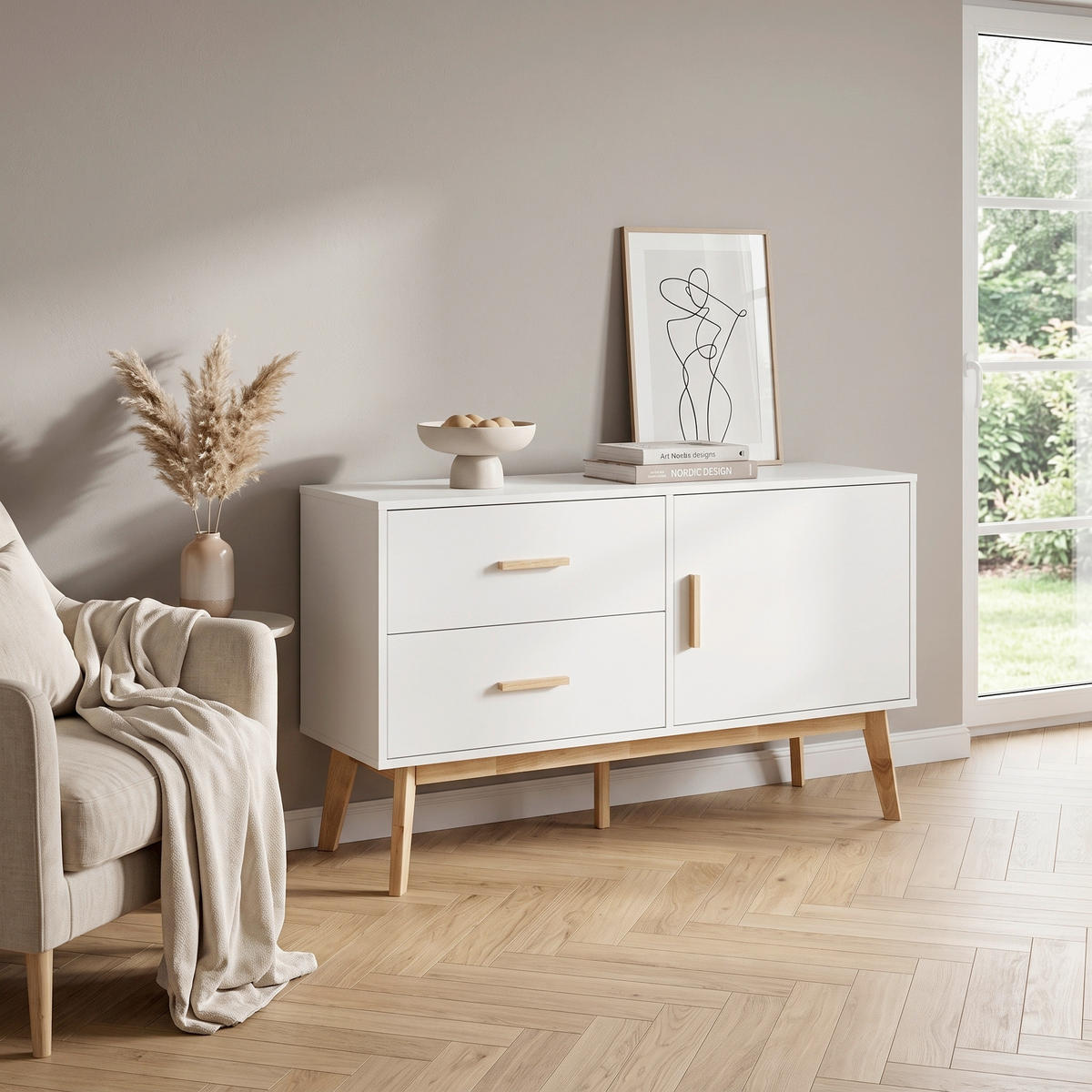 SIDEBOARD  120/72/40 cm 2 Schublade(n)  - Hellbraun/Weiß, MODERN, Holzwerkstoff (120/72/40cm) - MID.YOU