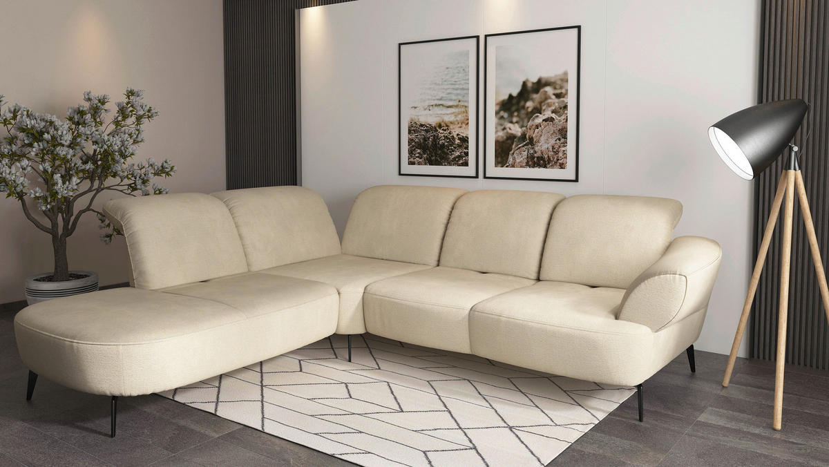 ECKSOFA in Chenille Sandfarben  270/302 cm  - Sandfarben/Schwarz, MODERN, Textil/Metall (270/302cm) - Sit & More