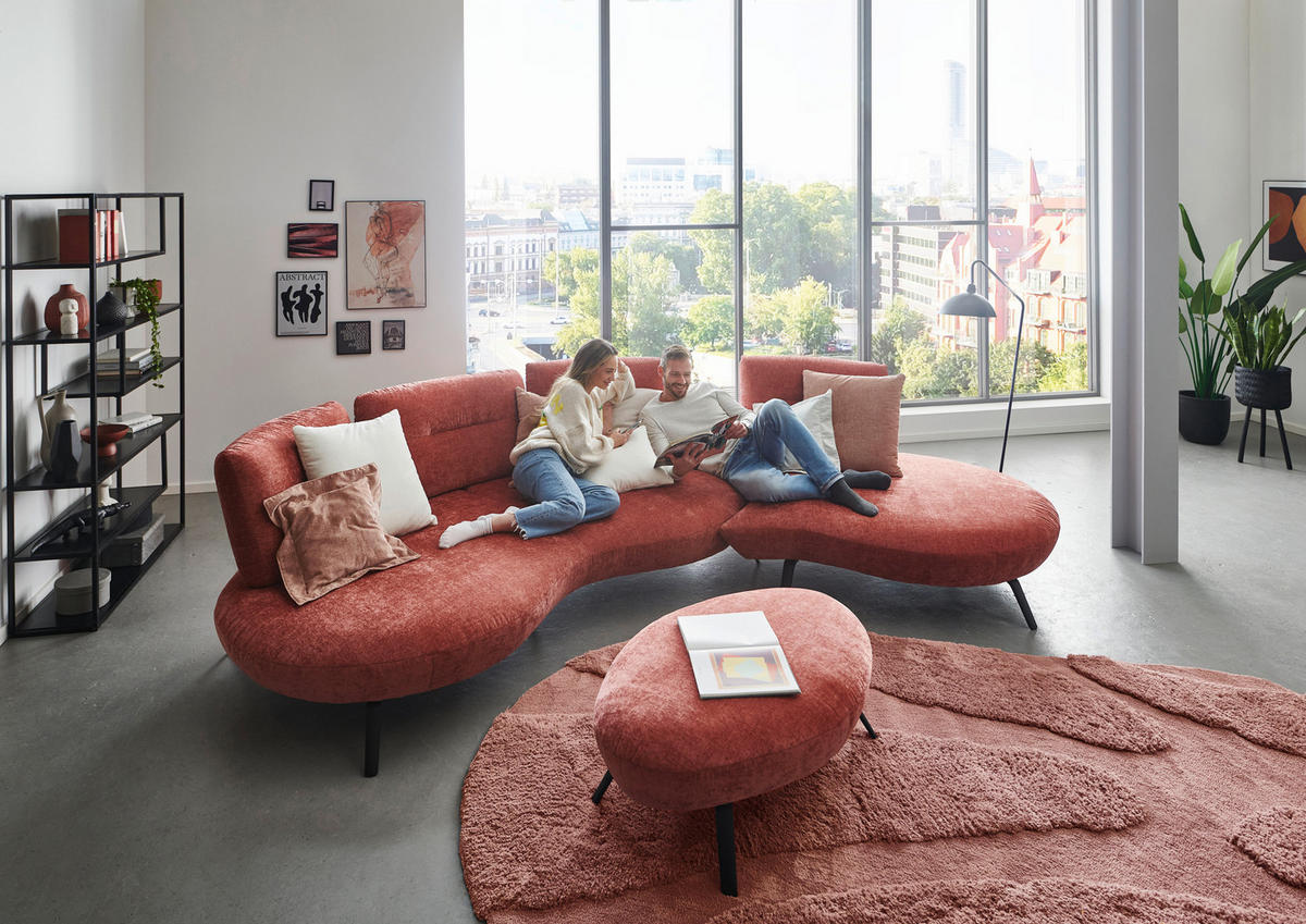 BIGSOFA Flachgewebe Rot  - Rot/Schwarz, Design, Textil/Metall (456/93/138cm) - Moderano