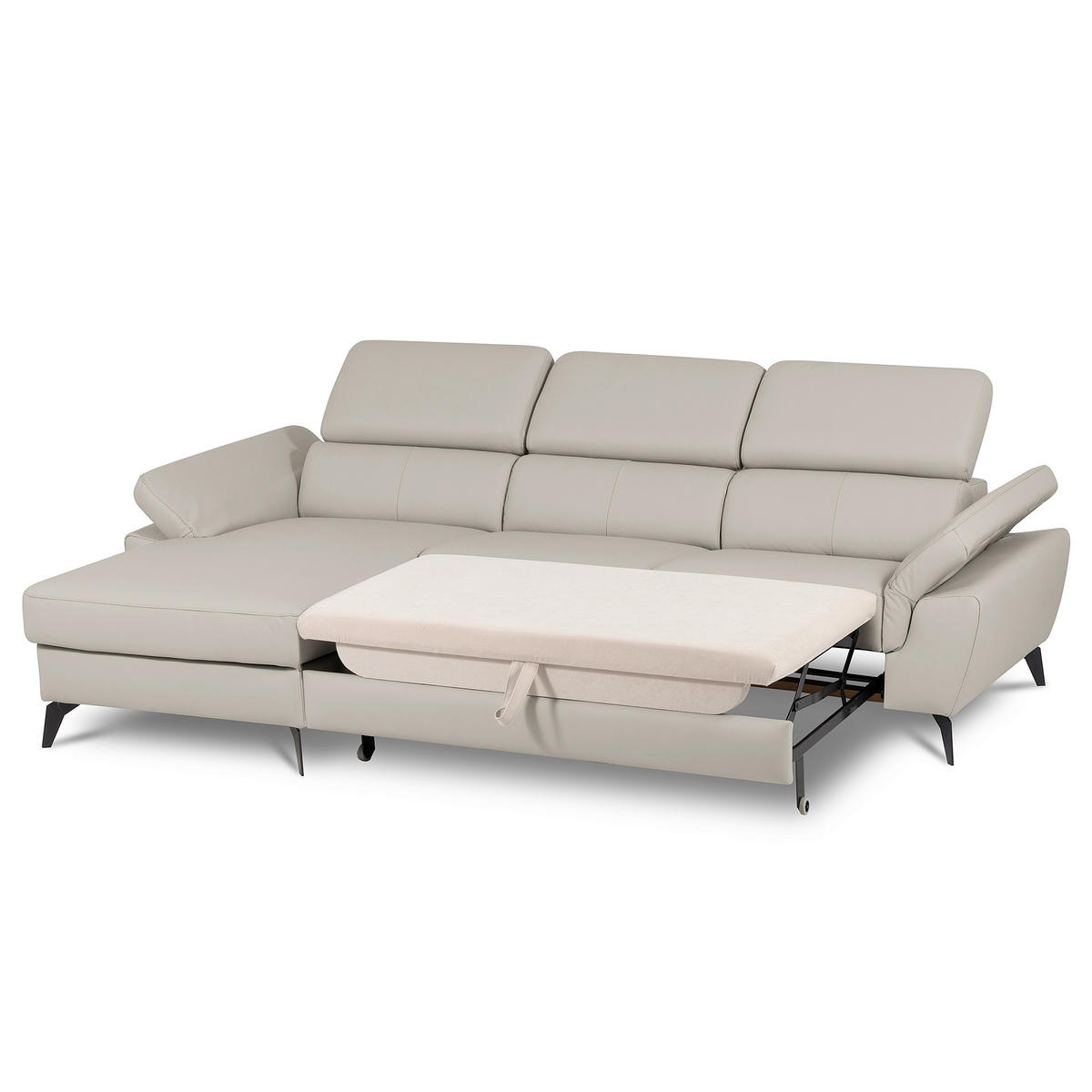 ECKSOFA Lederlook Echtleder Platinfarben  - Platinfarben/Schwarz, Design, Leder/Textil (179/252cm) - Livetastic