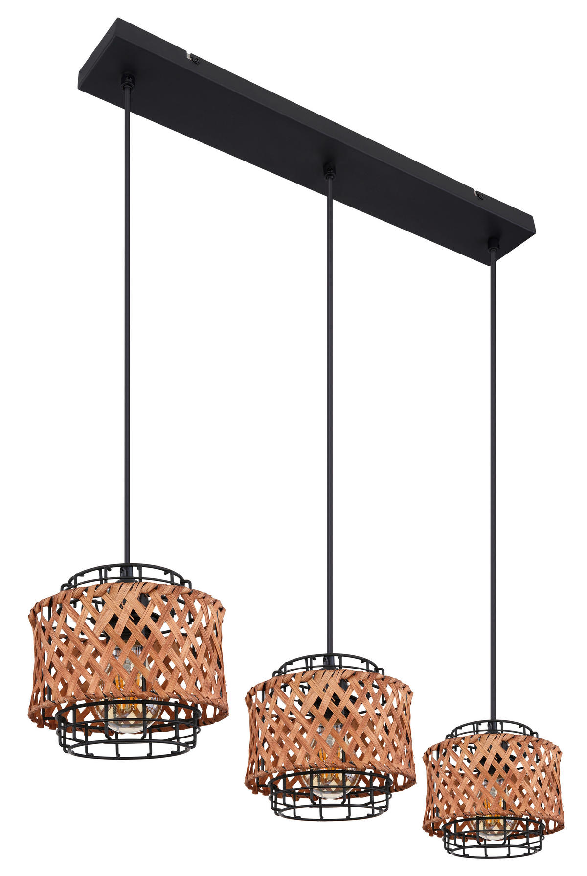 HÄNGELEUCHTE 65/17/120 cm  - Dunkelbraun/Schwarz, Natur, Naturmaterialien/Metall (65/17/120cm) - Globo