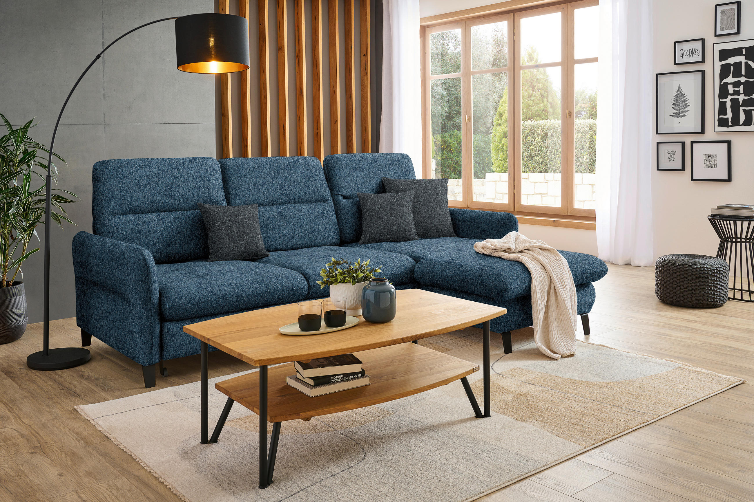 ECKSOFA Blau Chenille  - Blau/Schwarz, KONVENTIONELL, Textil/Metall (254/190cm) - Livetastic