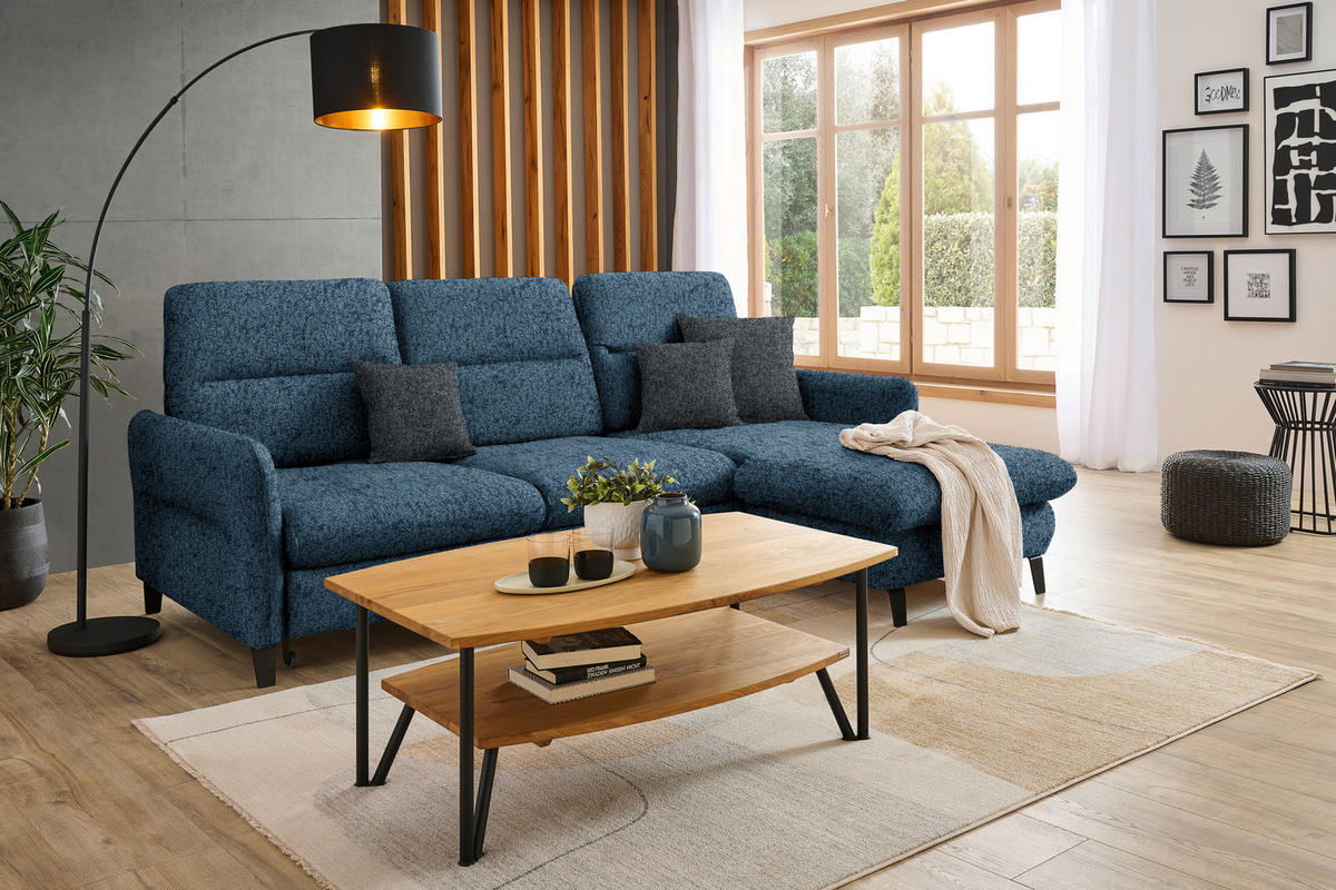 ECKSOFA Blau Chenille  - Blau/Schwarz, KONVENTIONELL, Textil/Metall (254/190cm) - Livetastic