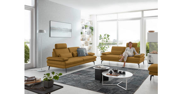 3-SITZER-SOFA in Leder Currygelb - Currygelb/Schwarz, Design, Leder/Metall (222/86/104cm) - Dieter Knoll