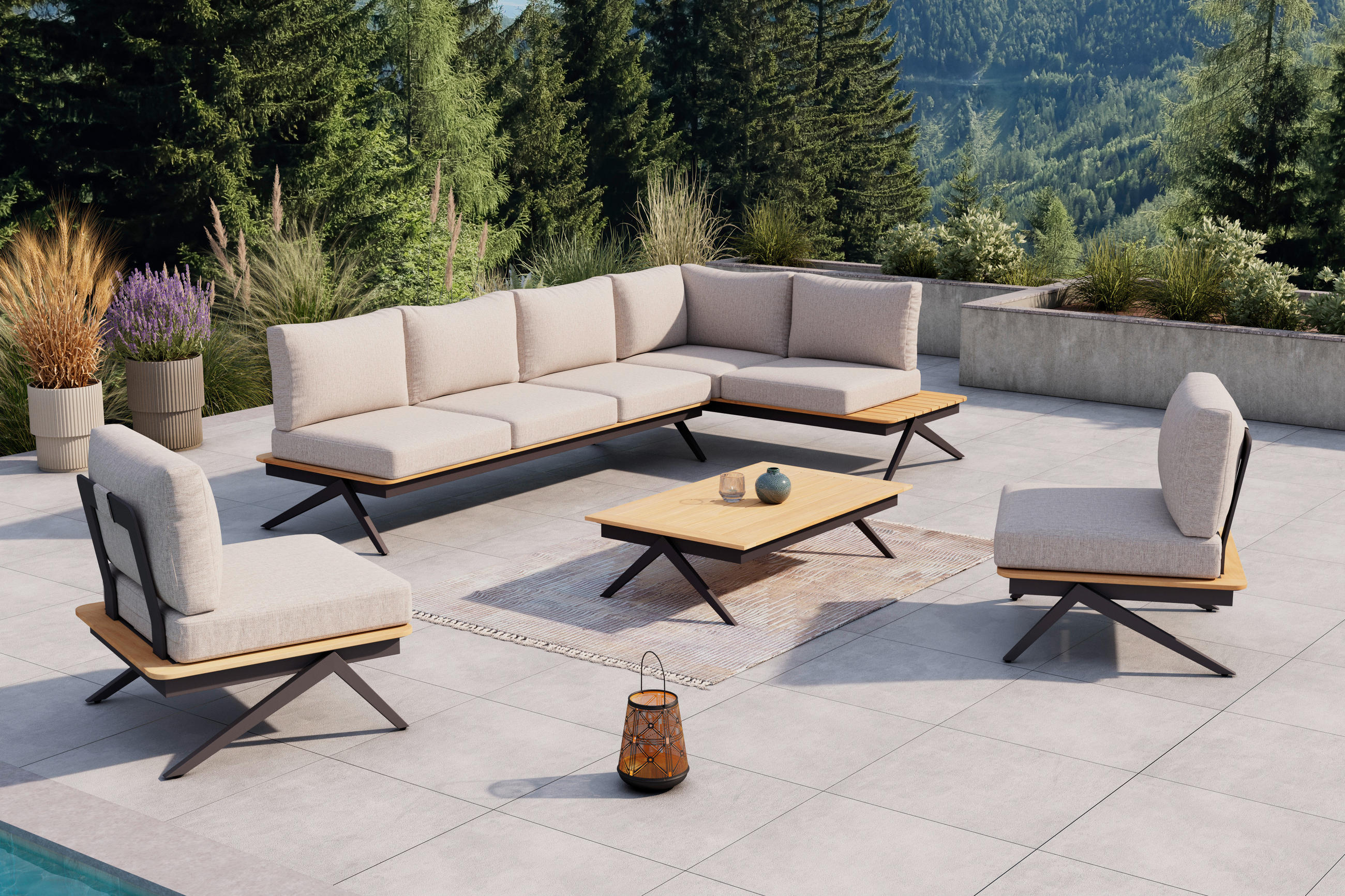 ELEMENT DE MIJLOC LOUNGE  - antracit/culoare natur, Modern, lemn/metal (75/67/75cm) - Amatio