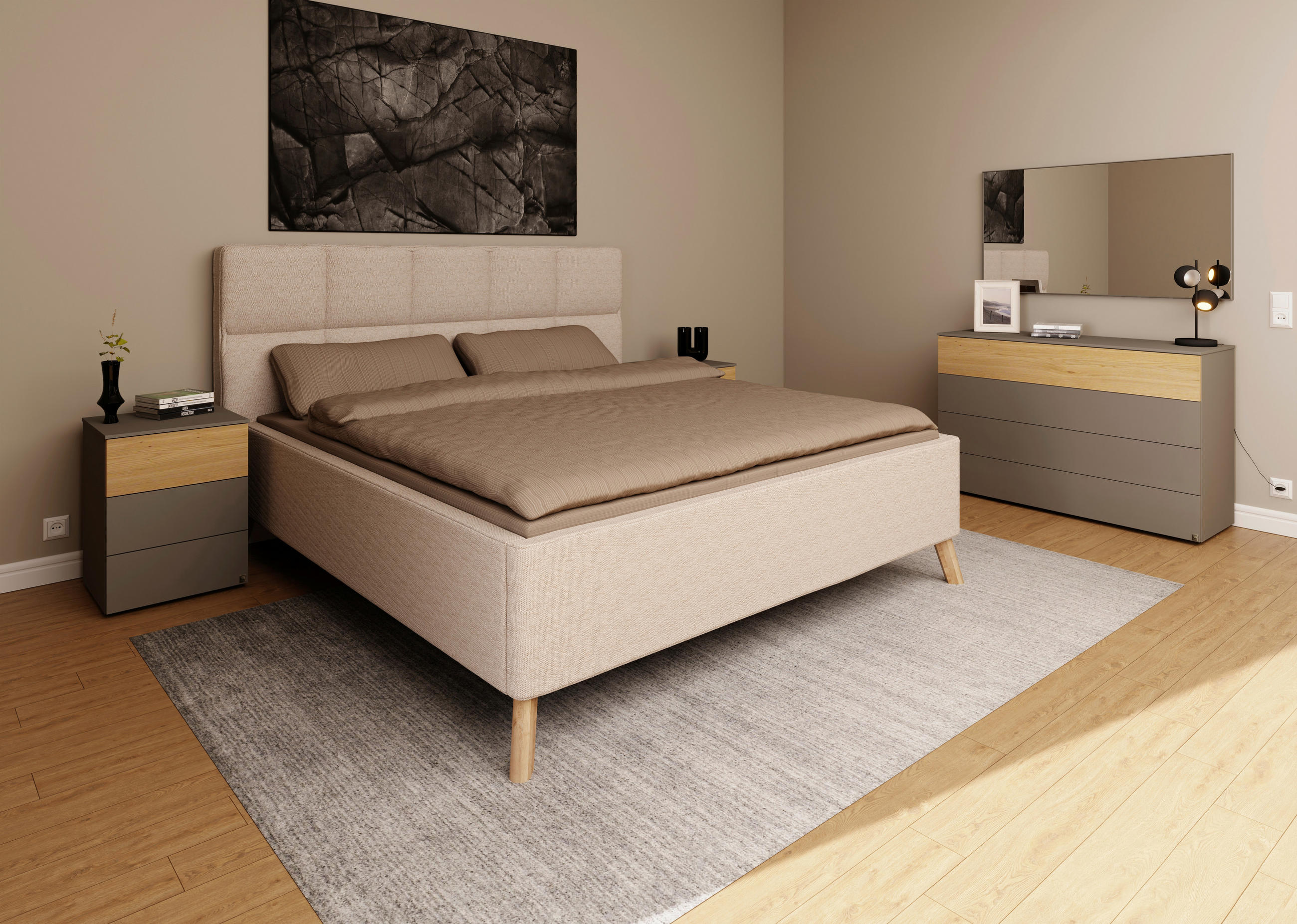 POLSTERBETT Bettkasten, motorische Verstellbarkeit, Fernbedienung, Lattenroste, Matratzen 180/200 cm  in Beige  - Beige/Schwarz, KONVENTIONELL, Holz/Textil (180/200cm) - Musterring