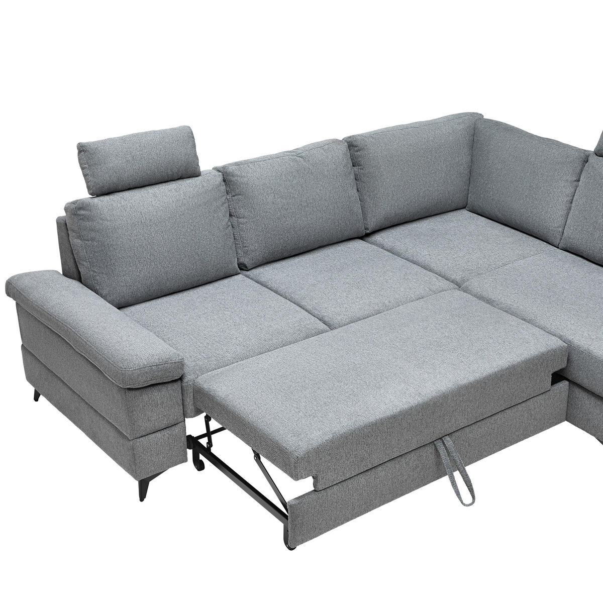 ECKSOFA Webstoff Grau  - Schwarz/Grau, Modern, Textil/Metall (250/189cm) - MID.YOU