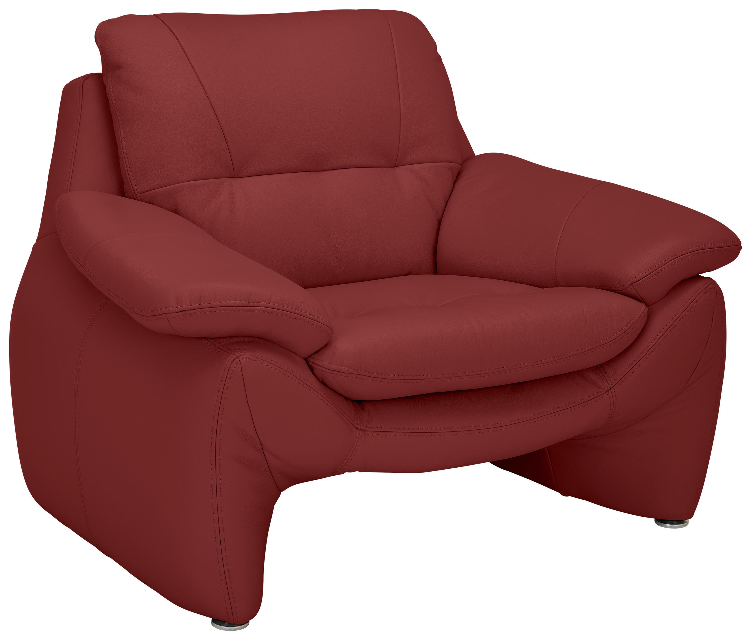 SESSEL in Echtleder Rot  - Silberfarben/Rot, KONVENTIONELL, Leder/Metall (110/91/86cm) - Celina Home