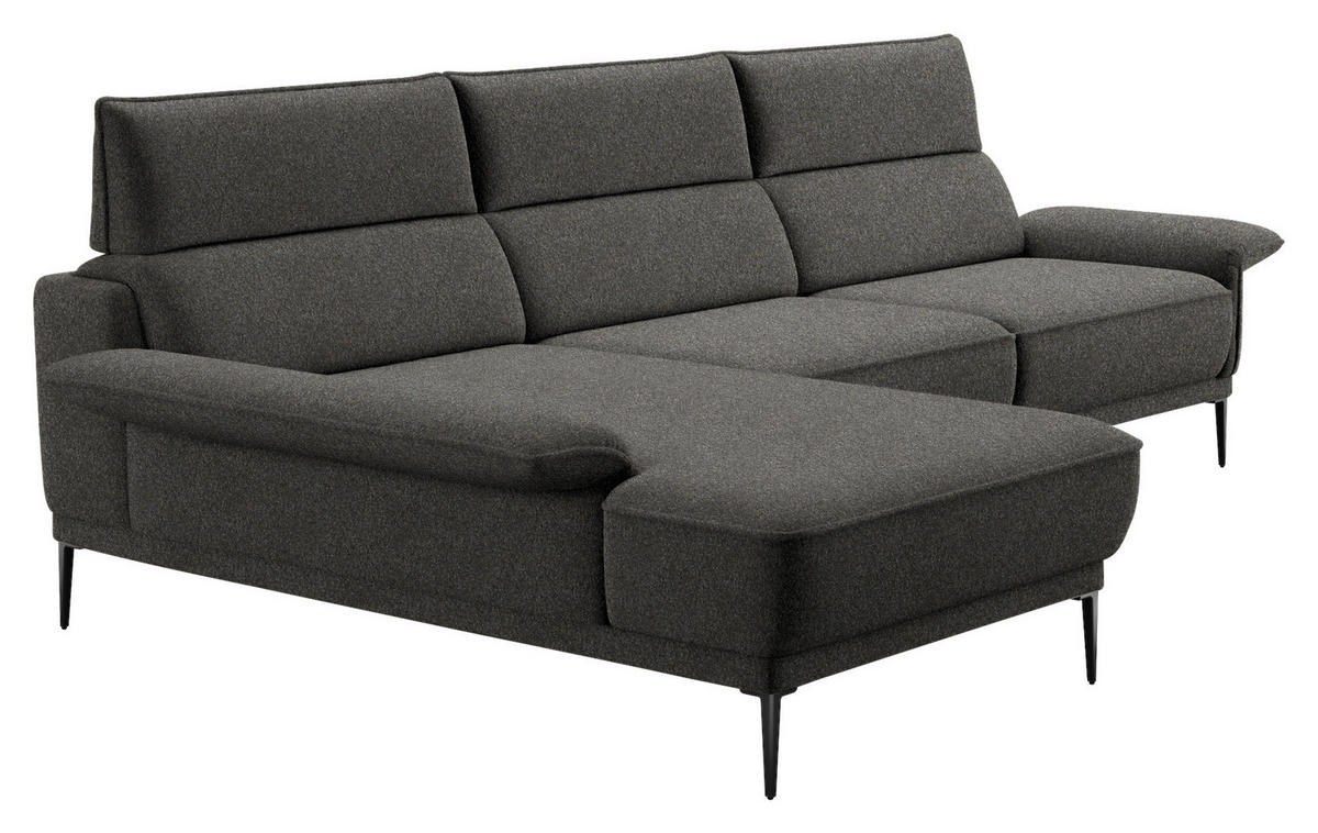 ECKSOFA in Bouclé Dunkelgrau  - Dunkelgrau/Schwarz, Modern, Textil/Metall (186/330cm) - Johann Jakob