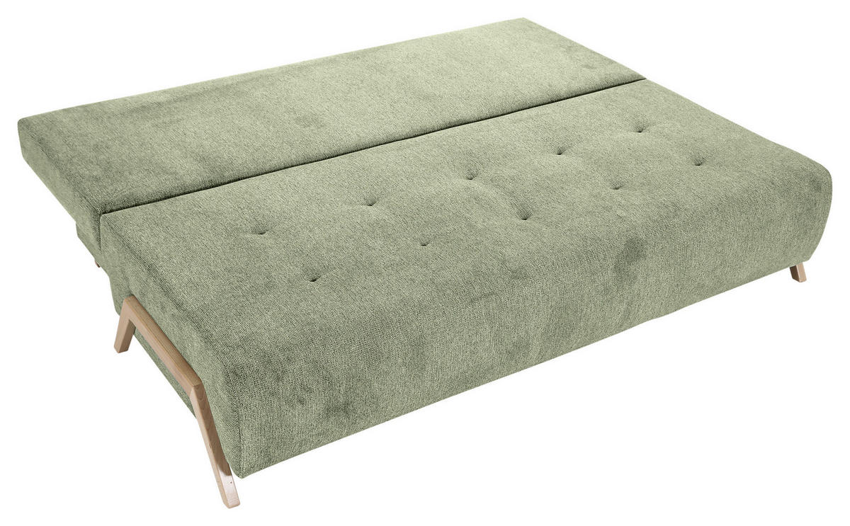 SCHLAFSOFA  mit Liegefunktion, Rücken echt Flachgewebe Hellgrün  - Buchefarben/Hellgrün, KONVENTIONELL, Holz/Textil (204/75/100cm) - Carryhome