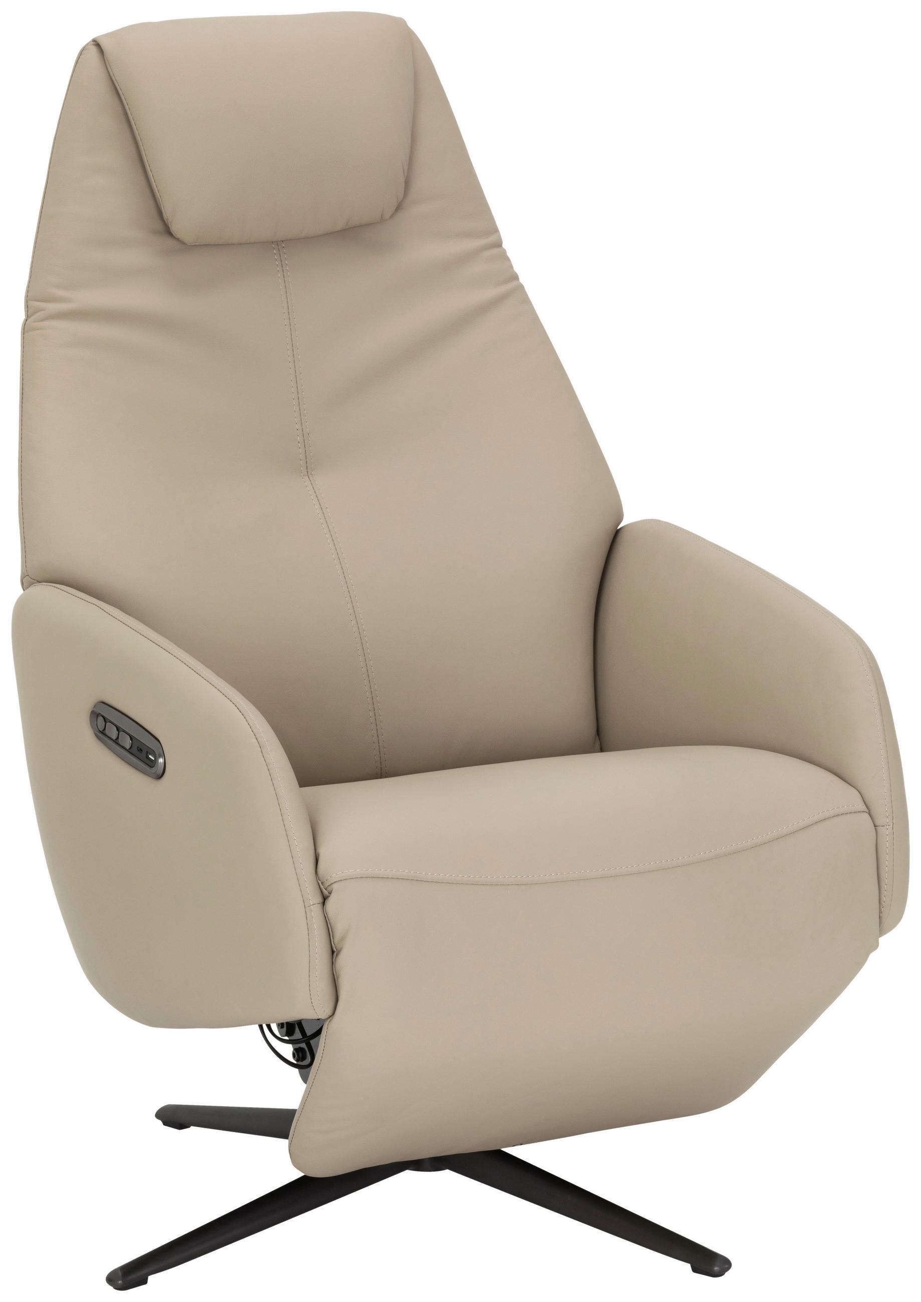 RELAXSESSEL Lederlook Echtleder    - Beige/Schwarz, KONVENTIONELL, Leder/Textil (73/112/86cm) - Livetastic