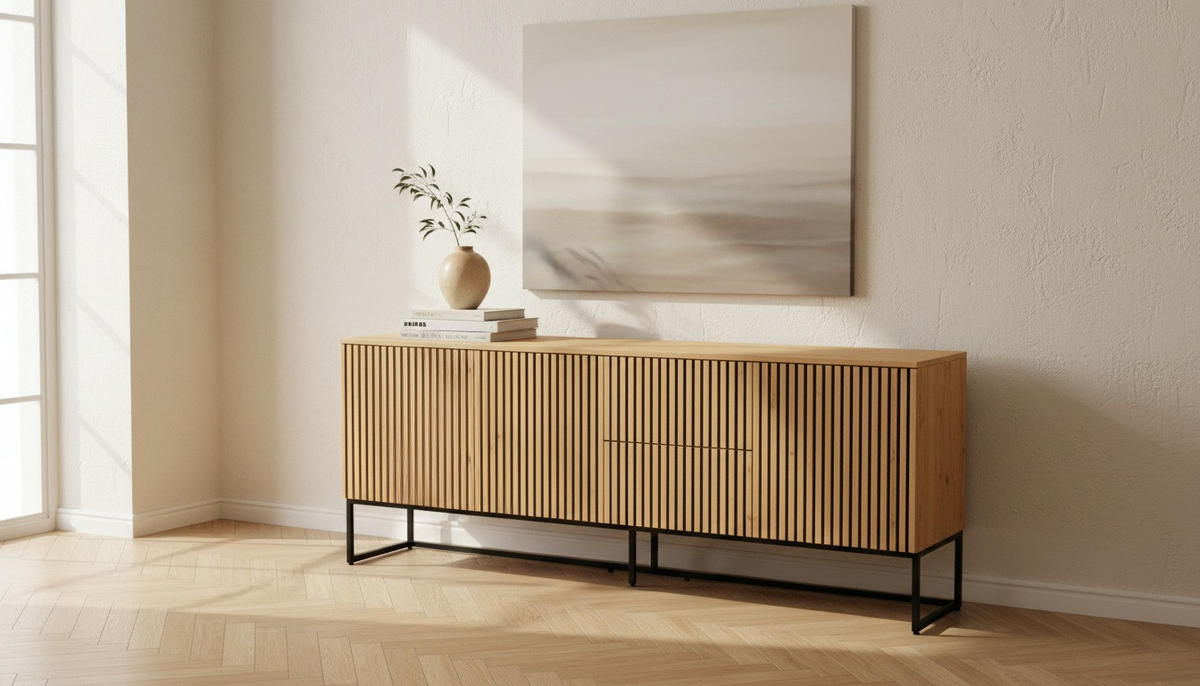 SIDEBOARD  213/80/40 cm 2 Schublade(n)  - Schwarz/Eiche Artisan, MODERN, Holzwerkstoff/Metall (213/80/40cm) - Xora