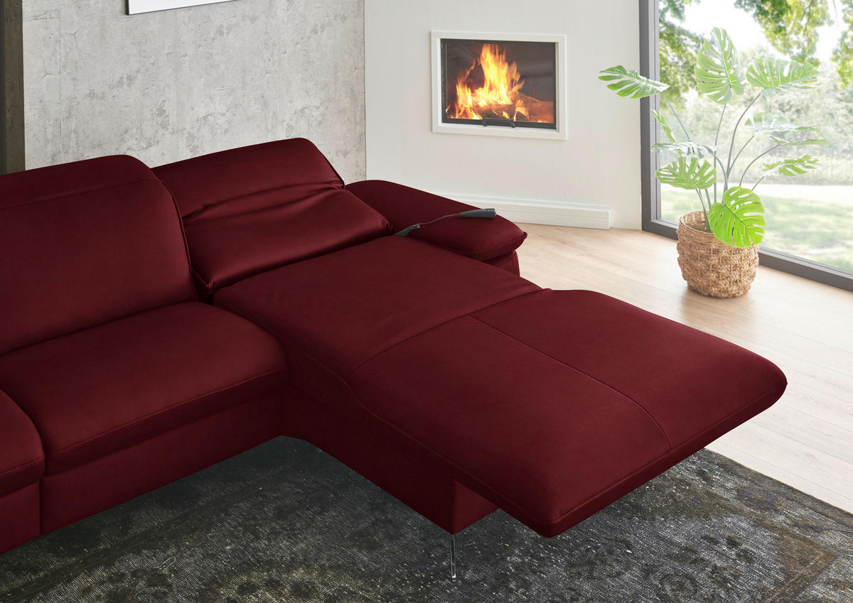 ECKSOFA  Echtleder Bordeaux  - Bordeaux/Schwarz, Design, Leder/Metall (307/169cm) - Beldomo Premium