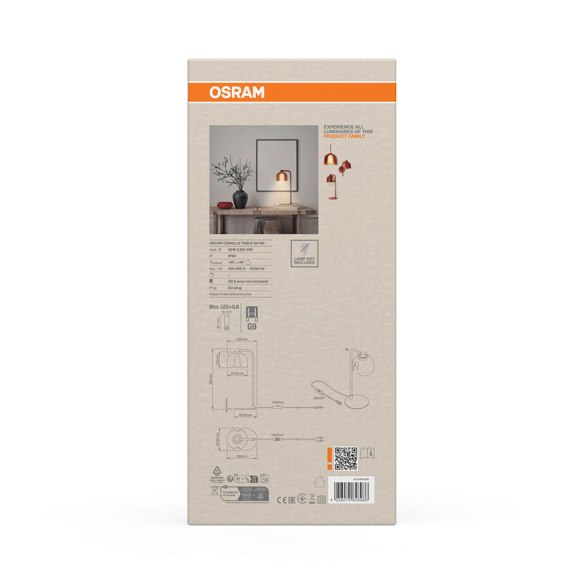 TISCHLEUCHTE 15/20/40 cm   - Rot, Basics, Glas/Metall (15/20/40cm) - Osram