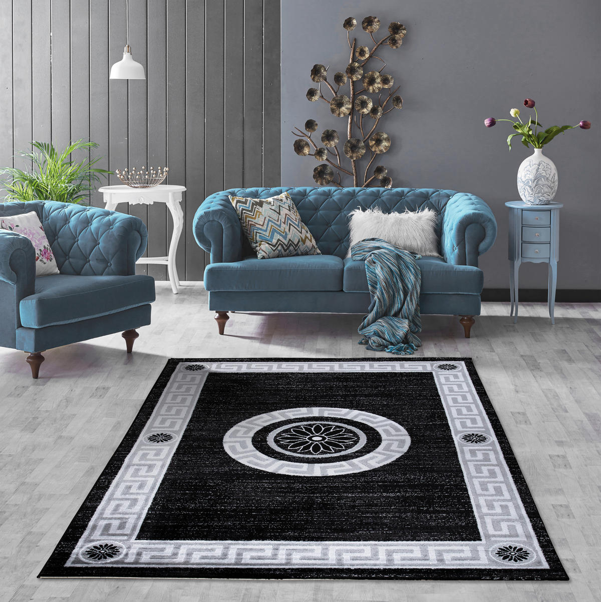 WEBTEPPICH 80/150 cm Eleysa Grau, Schwarz rechteckig  - Schwarz/Grau, Design, Textil (80/150cm) - Novel