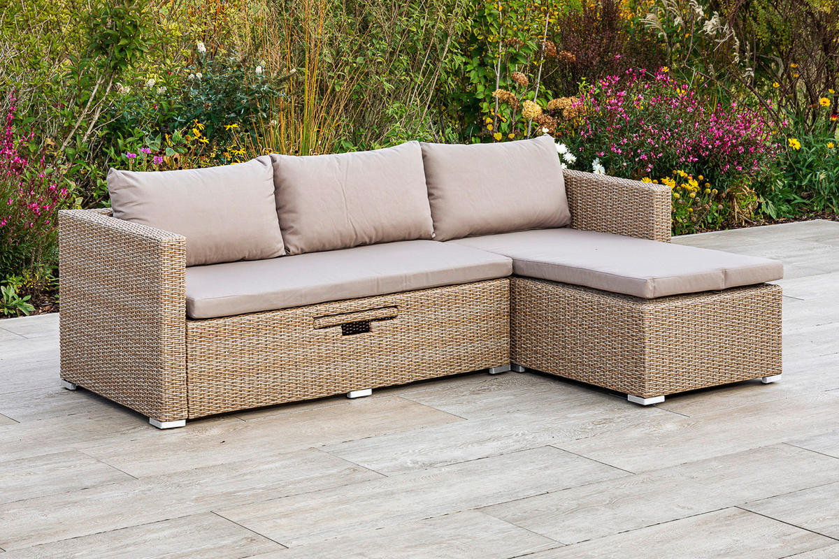 LOUNGEGARNITUR 215/140 cm Stahl  - Naturfarben, MODERN, Kunststoff/Metall (215/140cm) - Gardenson
