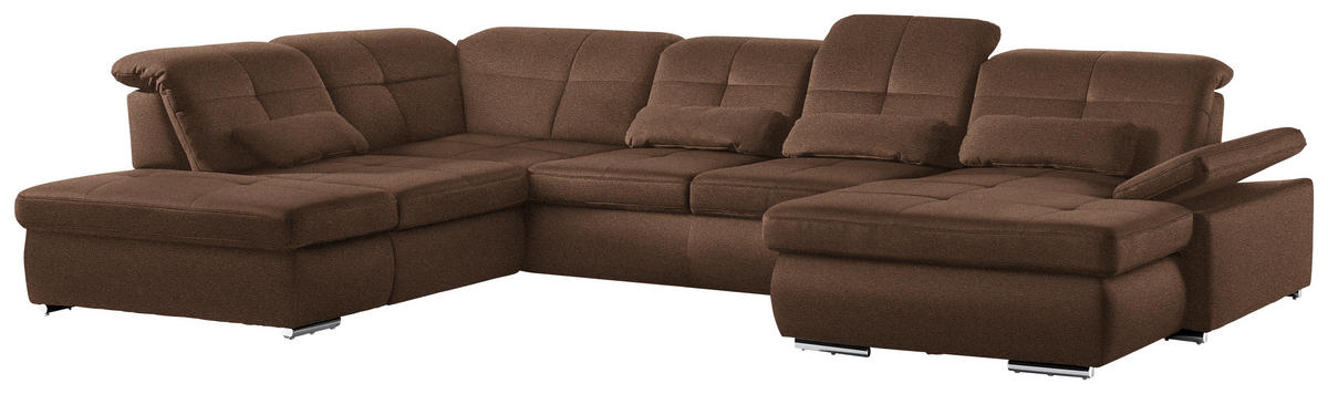 WOHNLANDSCHAFT  in Mikrofaser Haselnussfarben  - Chromfarben/Haselnussfarben, Design, Holzwerkstoff/Textil (260/371/195cm) - Beldomo Style