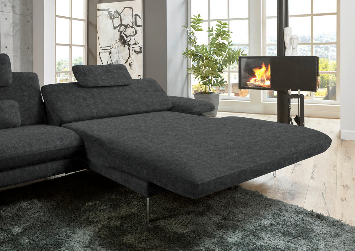 ECKSOFA in Velours Anthrazit  - Anthrazit/Schwarz, Design, Textil/Metall (284/184cm) - Dieter Knoll