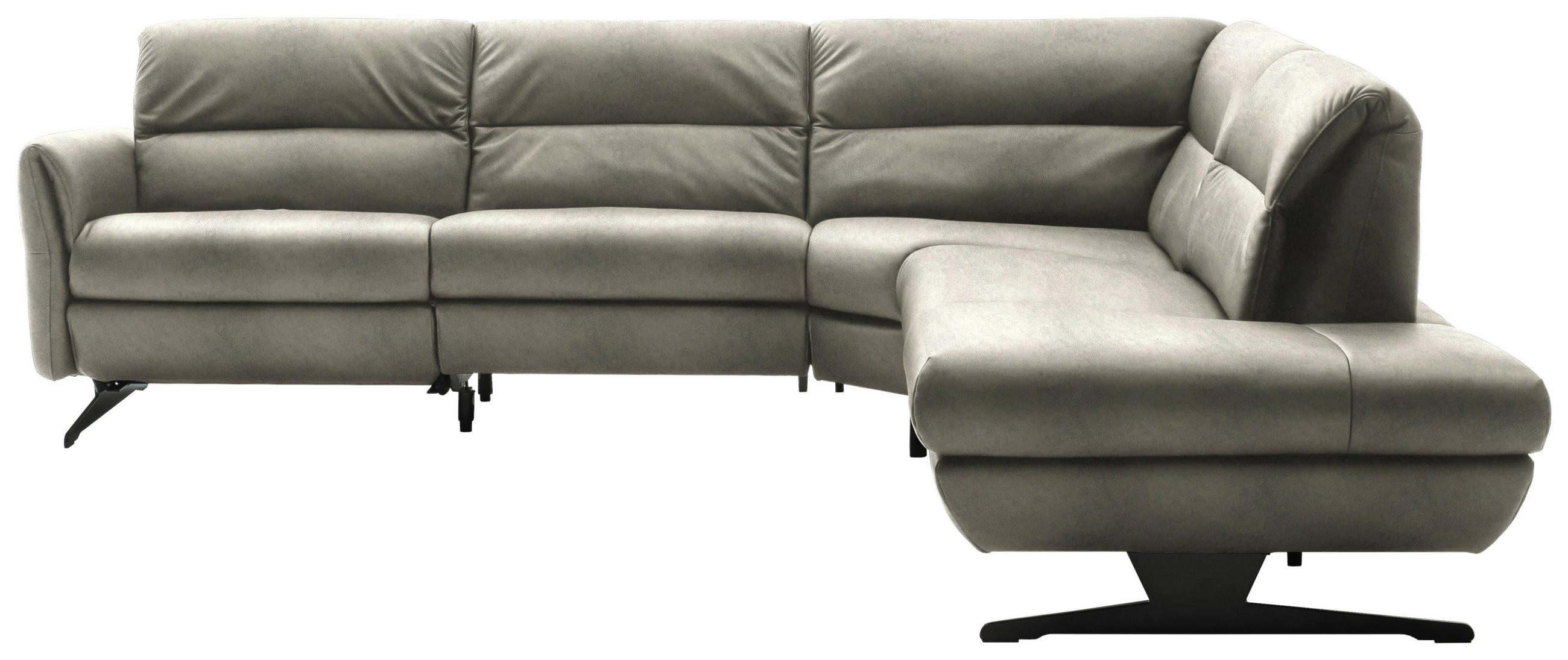 ECKSOFA Hellgrau Echtleder  - Hellgrau/Schwarz, Design, Leder/Metall (286/258cm) - Schöner Wohnen