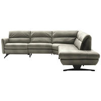 ECKSOFA Hellgrau Echtleder  - Hellgrau/Schwarz, Design, Leder/Metall (286/258cm) - Schöner Wohnen