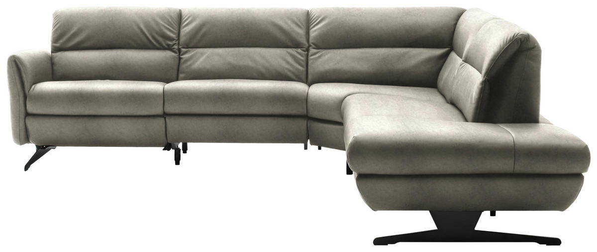 ECKSOFA Hellgrau Echtleder  - Hellgrau/Schwarz, Design, Leder/Metall (286/258cm) - Schöner Wohnen