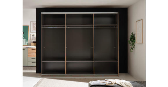 SCHWEBETÜRENSCHRANK  in Salbeigrün, Eiche Artisan  - Salbeigrün/Schwarz, KONVENTIONELL, Holzwerkstoff/Metall (270/225,5/63,7cm) - Xora