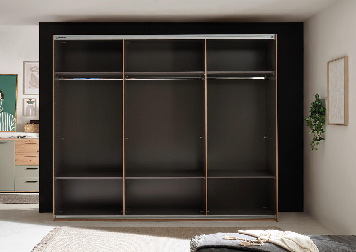 SCHWEBETÜRENSCHRANK  in Salbeigrün, Eiche Artisan  - Salbeigrün/Schwarz, KONVENTIONELL, Holzwerkstoff/Metall (270/225,5/63,7cm) - Xora