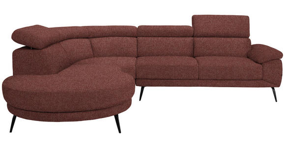 ECKSOFA in Velours Weinrot  - Weinrot/Schwarz, Design, Textil/Metall (264/299cm) - Novel