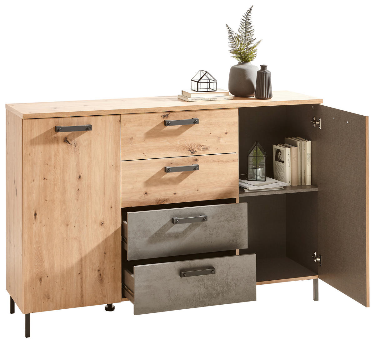 KOMMODE  in 150/99,5/38 cm  - Anthrazit/Eiche Artisan, LIFESTYLE, Holzwerkstoff/Kunststoff (150/99,5/38cm) - Ti'me