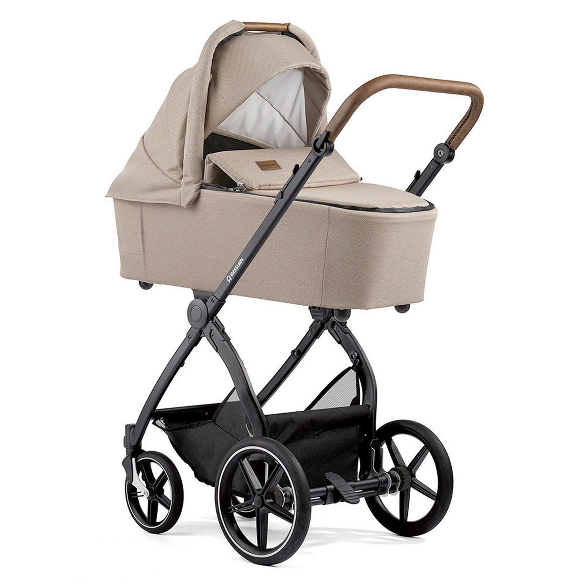 KOMBIKINDERWAGEN  FX4 Swing Set mit Handbremse  Camel-Tabak-Blume ecru  - Creme/Schwarz, Basics, Textil (100/55/130cm) - Gesslein