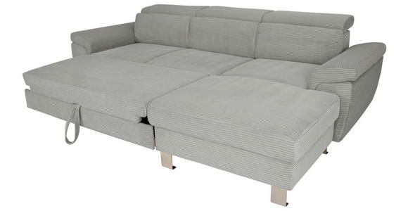 ECKSOFA inkl. Funktionen Grau Cord  - Silberfarben/Grau, Design, Textil/Metall (250/167cm) - Xora