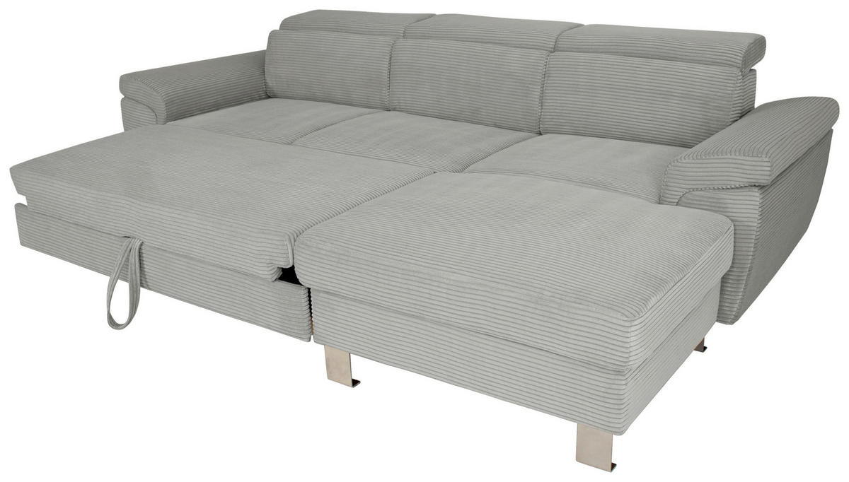 ECKSOFA inkl. Funktionen Grau Cord  - Silberfarben/Grau, Design, Textil/Metall (250/167cm) - Xora