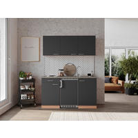 MINIKÜCHE 150 cm   in Grau, Buchefarben  - Buchefarben/Alufarben, Konventionell, Holzwerkstoff/Kunststoff (150cm) - Respekta