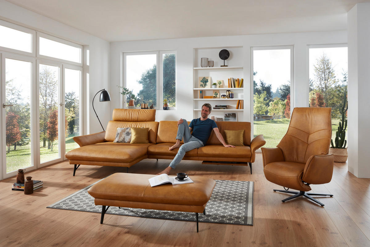 SEDEŽNA GARNITURA, videz usnja temno rjava  - temno rjava/antracit, Design, kovina/tekstil (330/174cm) - Himolla
