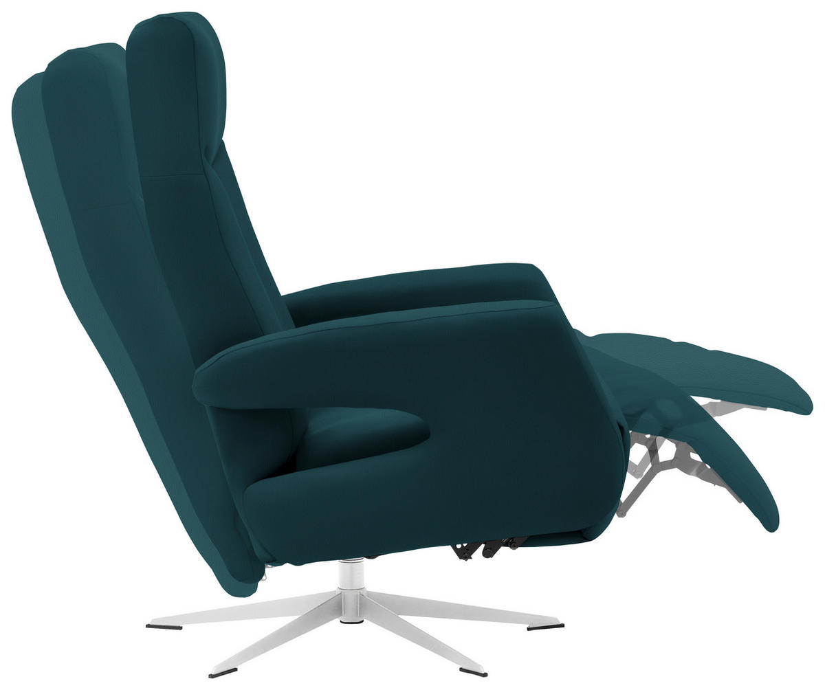 RELAXSESSEL Echtleder Relaxfunktion    - Chromfarben/Blau, Design, Leder/Metall (74/105/82cm) - Welnova